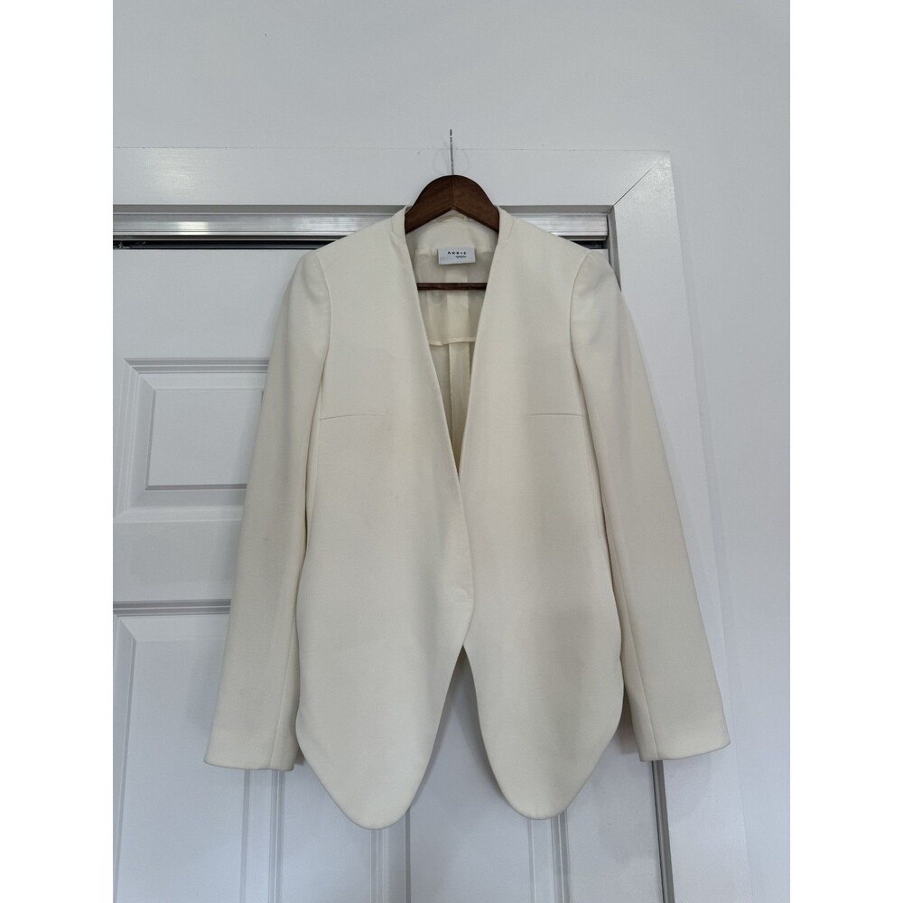 Akris Punto S Womens Cream Collarless Asymmetric Blazer Jacket Office Work Prep